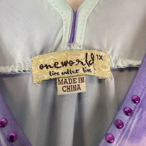 One World Dress Womens 1X Maxi Boho Slinky Purple Rhinestones Eclectic Stretchy - Picture 4 of 6